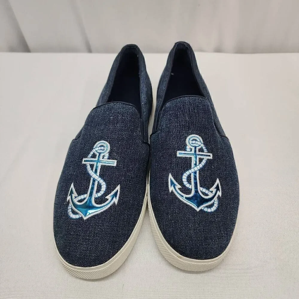 Katy Perry Canvas Slip-On Shoes Size 11 - The Kerry Women's Sneakers Anchor Blue